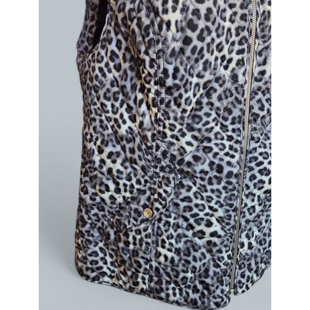 Charter Club Gray Black Leopard Print Quilted Vest Mock Neck Full Zip Size L - Picture 3 of 9